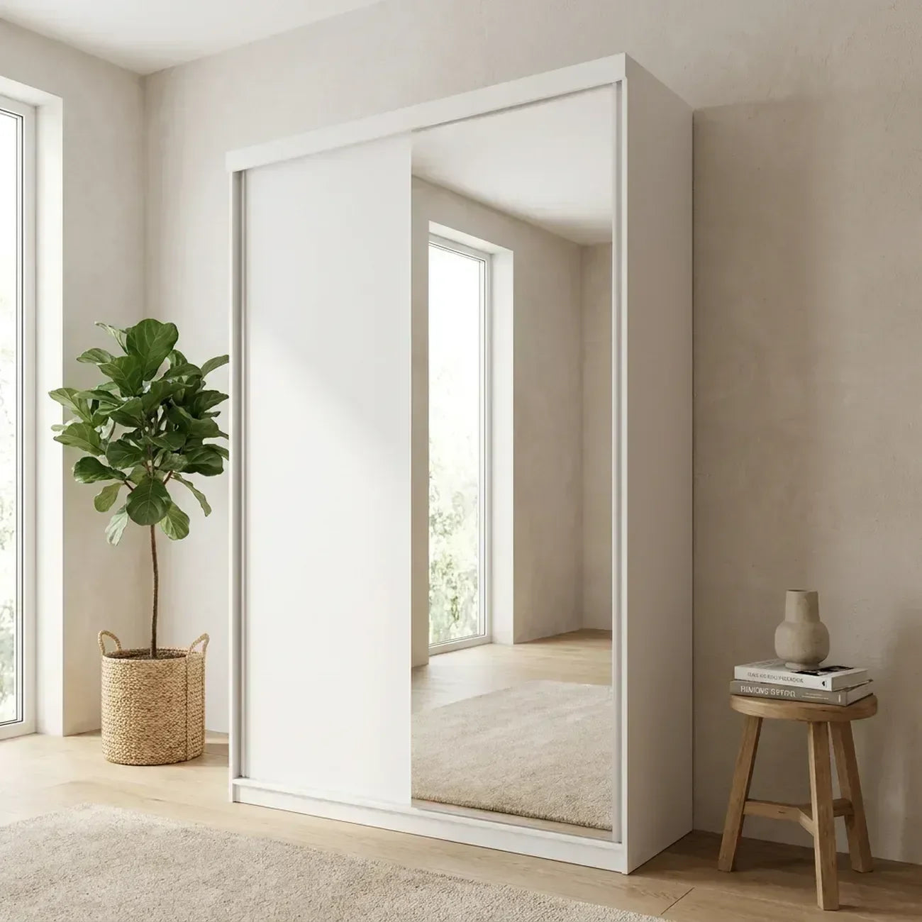 Guarda-Roupa Solteiro 2 Portas 1 Espelho 100% MDF Geneve RR Móveis Branco