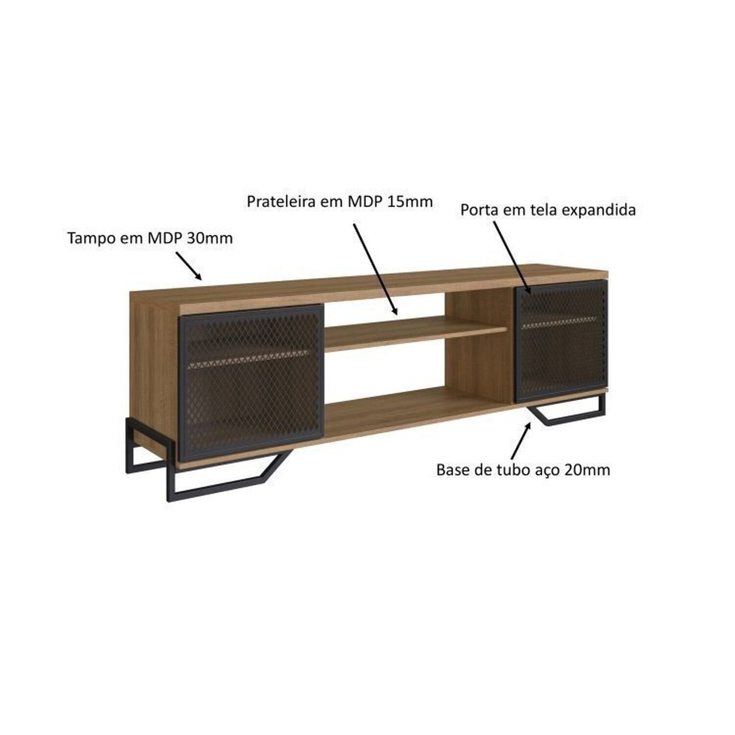 Conjunto Sala de Estar Completa Rack TV 60 Polegadas, Estante e Aparador Industrial Telado Marrom Espresso Móveis