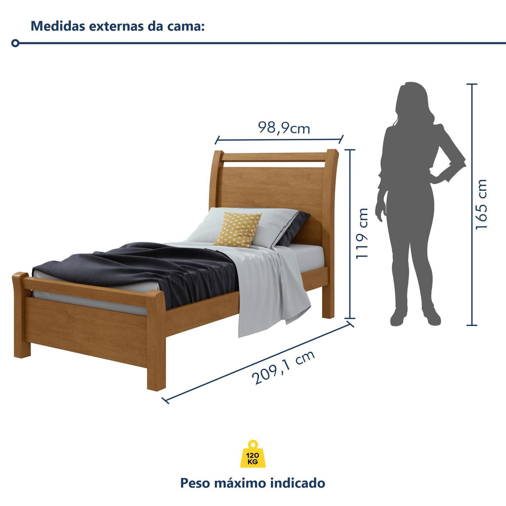 Cama Solteiro Cabeceira Curva MDF Móveis Lopas Reali Plus Amêndoa Clean