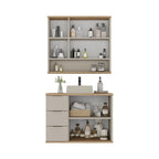 Conjunto para Banheiro Completo com Gabinete, Cuba e Espelheira York Estilare 76cm Bege/Nude