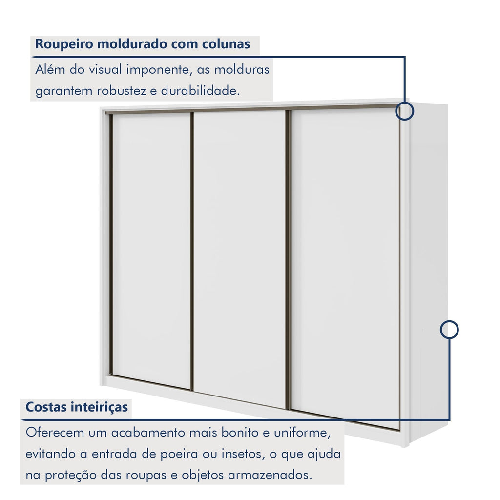 Guarda-Roupa Casal Spazio Yescasa 3 Portas Correr 6 Gavetas MDF 270cm Branco