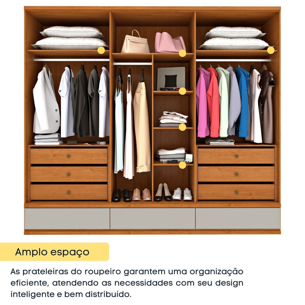 Guarda-Roupa Casal 6 Portas 9 Gavetas 270cm Tóquio Yescasa 100% MDF Bege/Cinamomo/Off White
