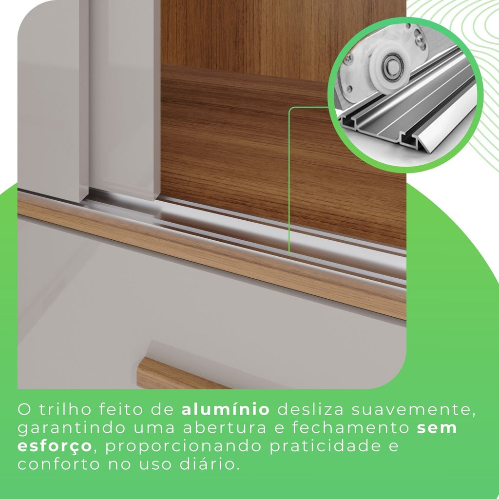 Guarda-Roupa Casal 3 Portas 9 Gavetas Luana Sallêto Móveis MDF/MDP Off White/Cinamomo