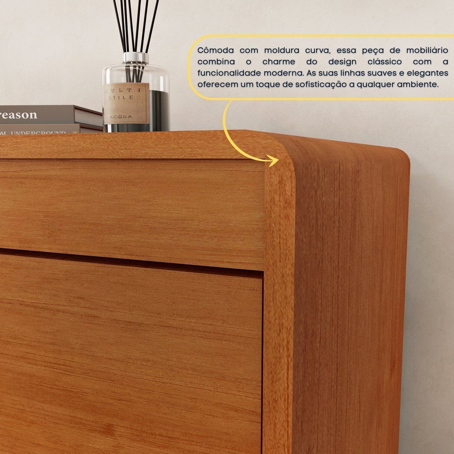 Cômoda 8 Gavetas Orgânica Luna 100% MDF 158cm Yescasa Marrom/Cinamomo