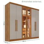 Guarda-Roupa Casal Reflecta com LED 6 Portas 2 Gavetas França Sallêto Móveis Off White/Cinamomo