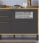 Cozinha Completa Modulada 100% MDF 7 Peças 14 Portas 6 Gavetas e Vidro 429cm Vicenza Espresso Móveis Cinza/Amêndoa/Chumbo