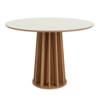 Conjunto de Jantar Mesa Redonda MDF 4 Cadeiras Tela Palha Freijó Off White Cesare Claro Dalla Costa