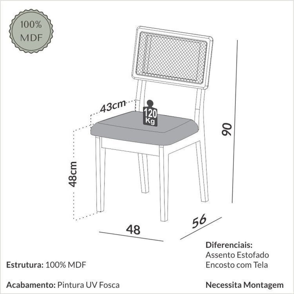 Conjunto Sala de Jantar Mesa Oval Tampo MDF com 6 Cadeiras Estofadas Bolonha Dalla Costa Off White/Freijó