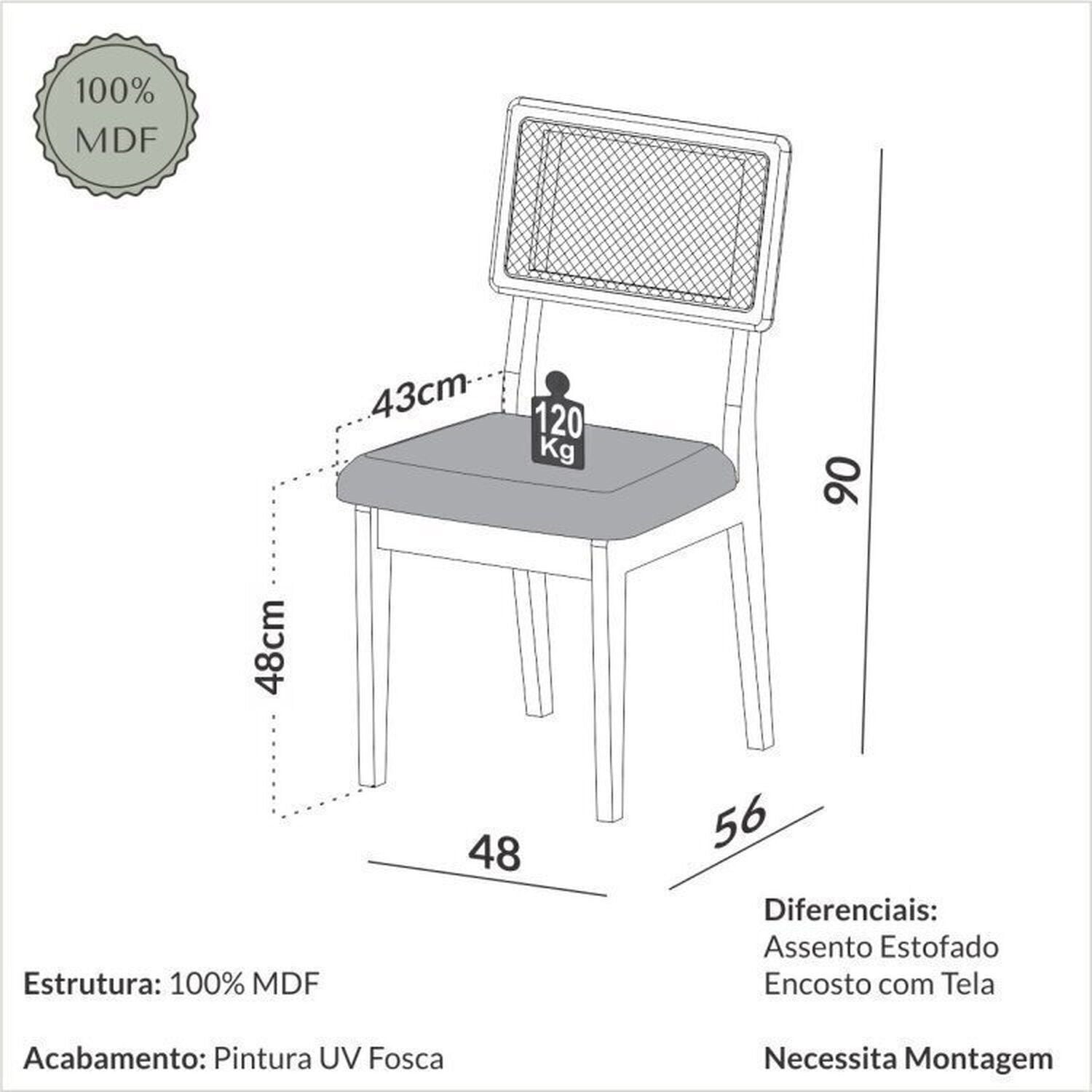 Conjunto Sala de Jantar Mesa Oval Tampo MDF com 6 Cadeiras Estofadas Bolonha Dalla Costa Off White/Freijó