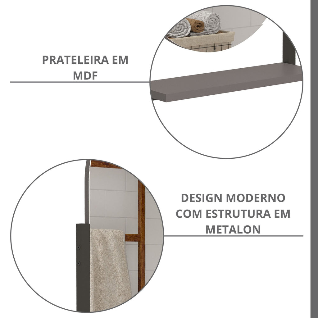 Espelheira para Banheiro Bogotá MGM Móveis 1 Prateleira Oval Preto/Titanium