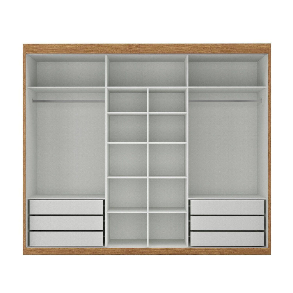 Guarda-Roupa Casal 3 Portas de Correr 6 Gavetas Spazio Yescasa 100% MDF Off White/Cinamomo