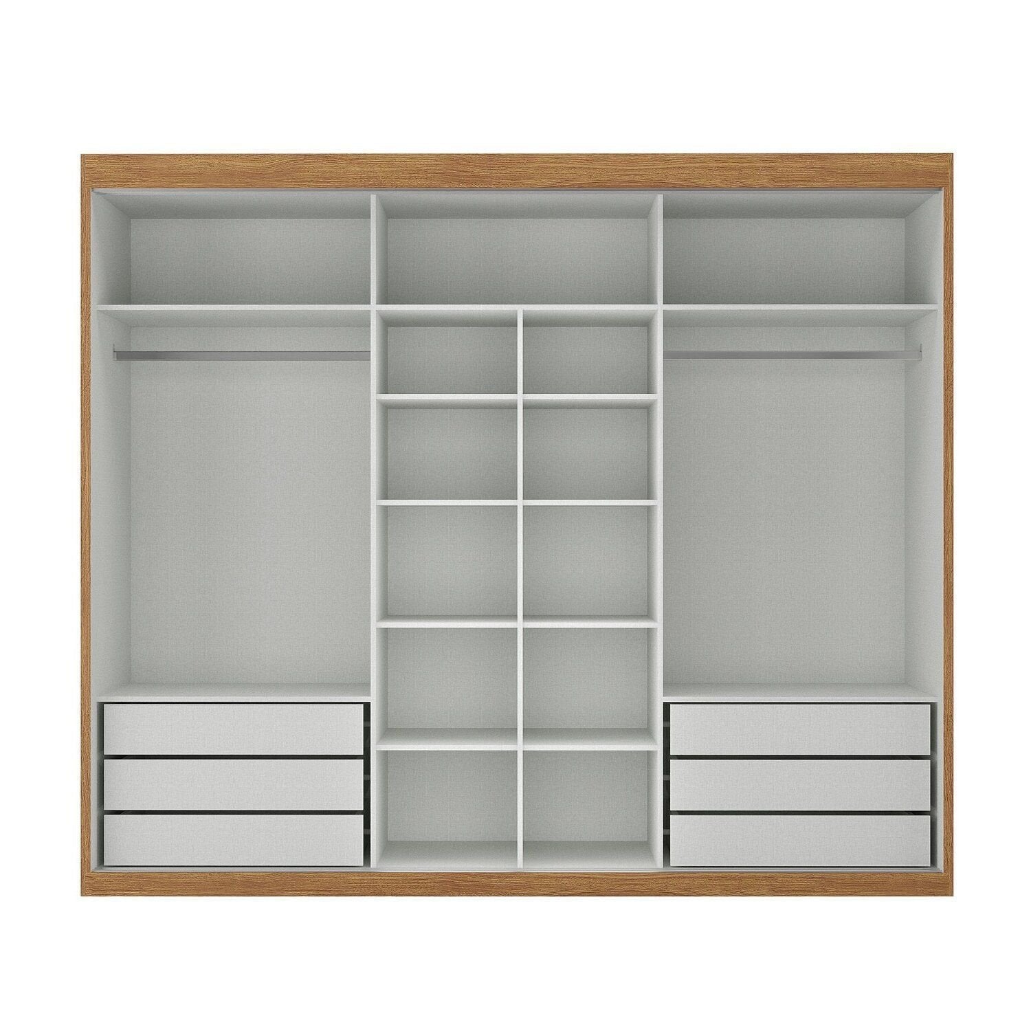 Guarda-Roupa Casal 3 Portas de Correr 6 Gavetas Spazio Yescasa 100% MDF Off White/Cinamomo
