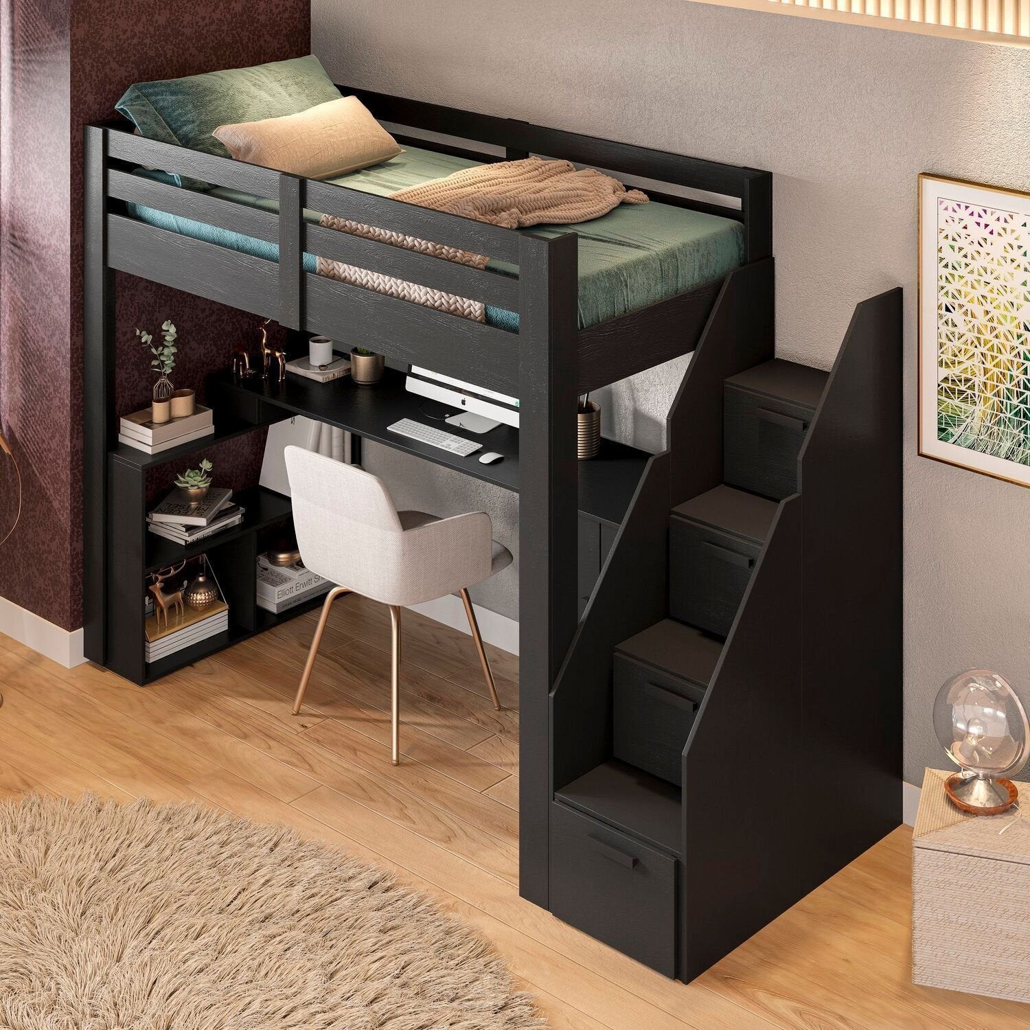 Cama Office Multifuncional Solteiro Adulto Star Plus Casatema MadeiraOriginals Preto