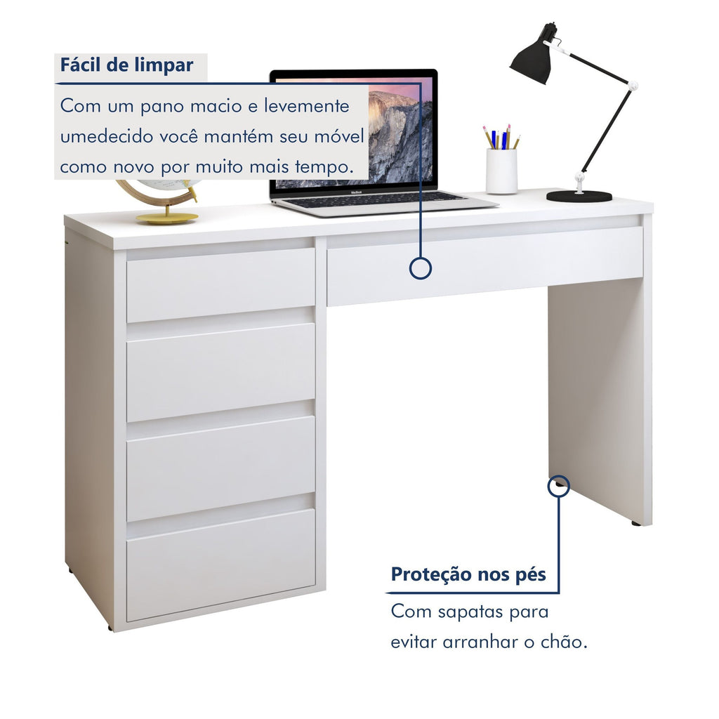 Escrivaninha 100% MDF Berlim 5 Gavetas 136cm Yescasa