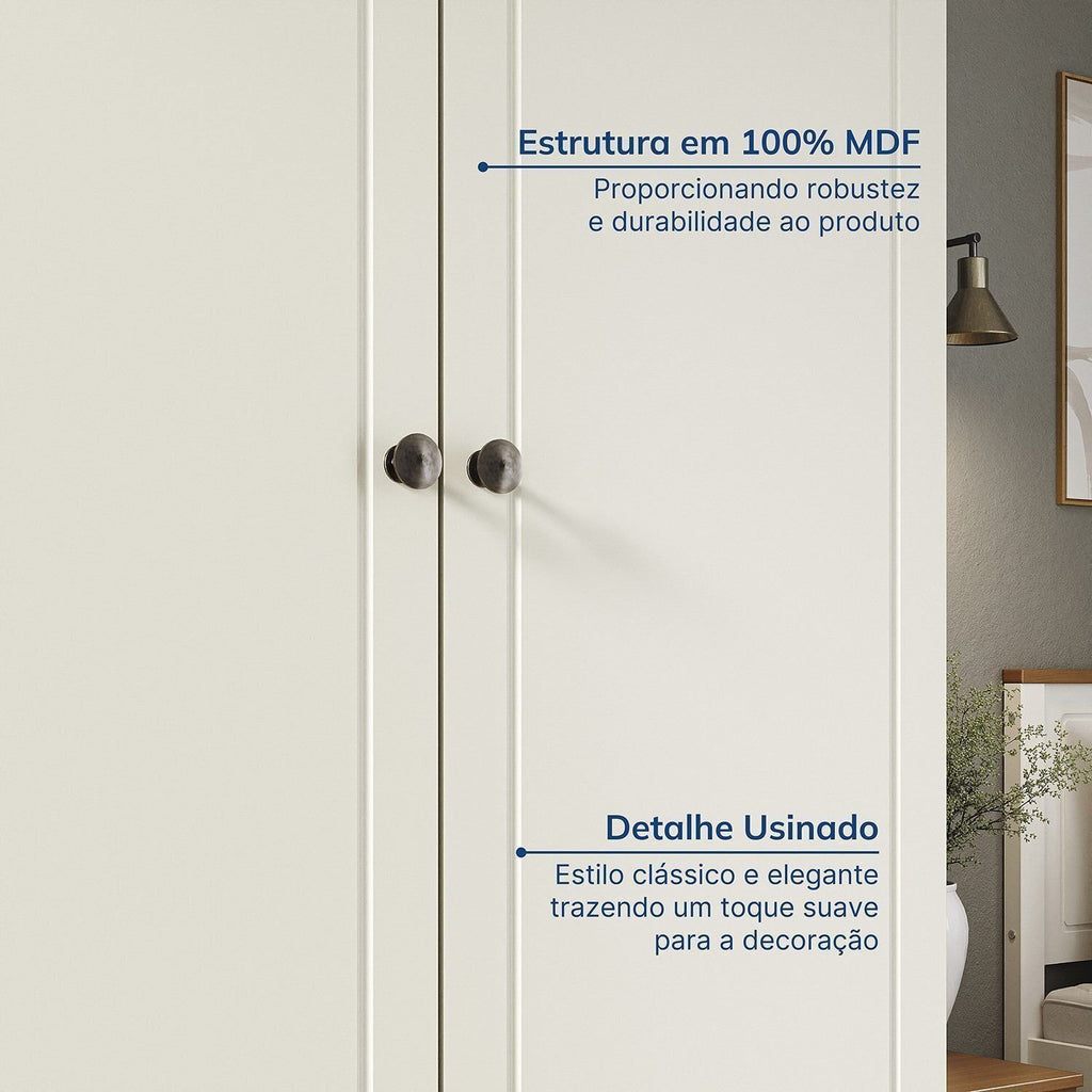 Guarda-Roupa Casal 4 Portas 2 Gavetas Ananda CabeCasa Bege/Offwhite