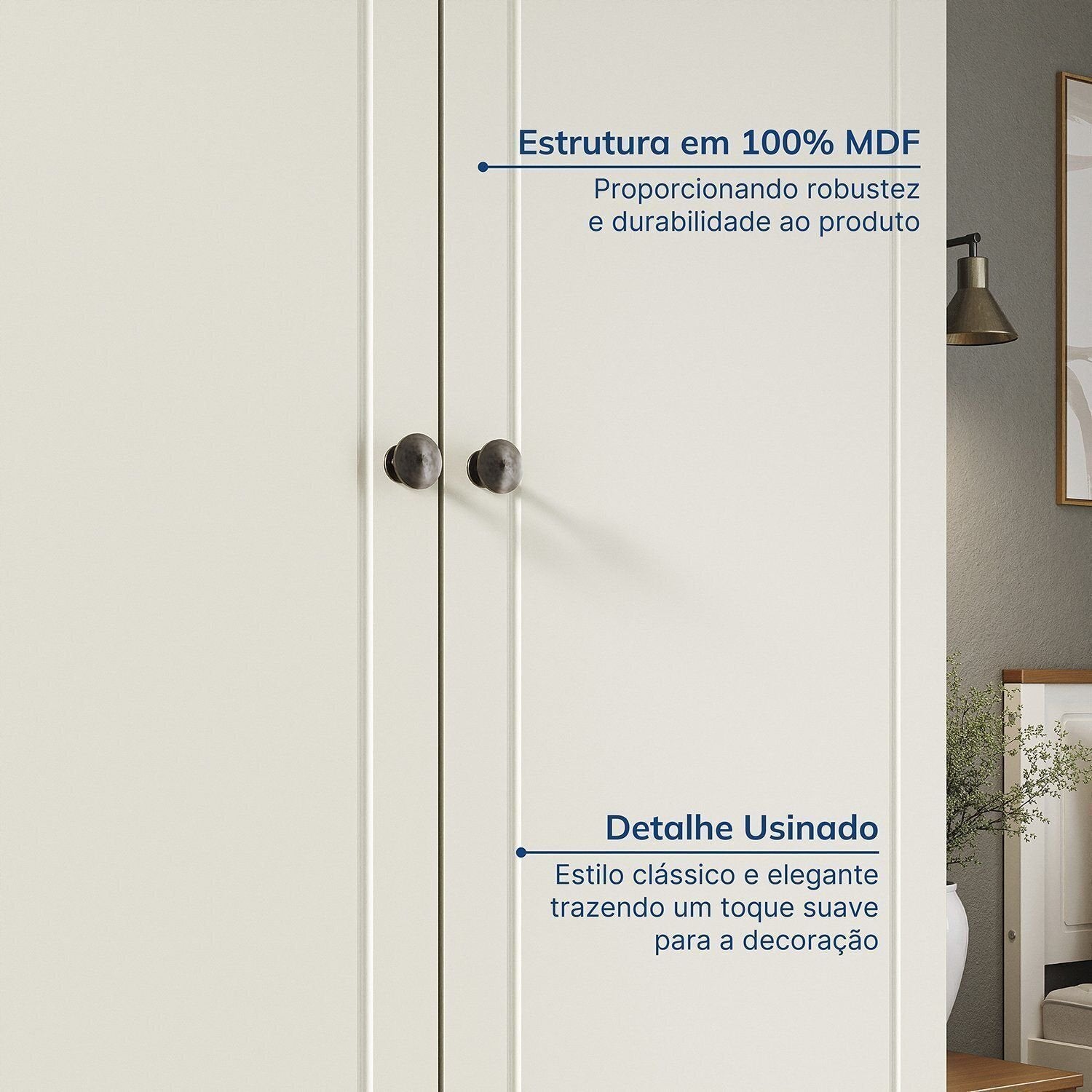 Guarda-Roupa Casal 4 Portas 2 Gavetas Ananda CabeCasa Bege/Offwhite