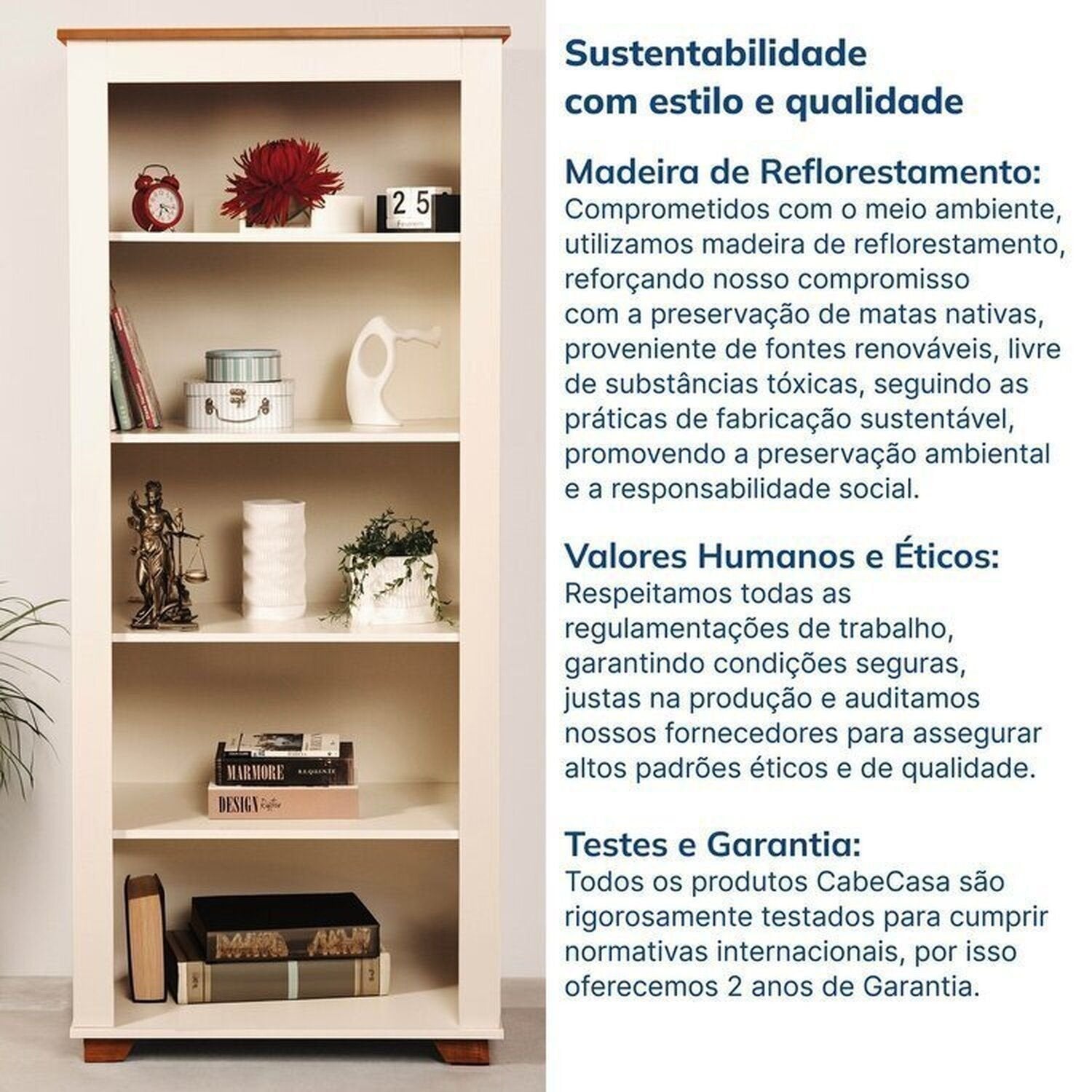 Conjunto Sala Ananda Rack, Estante e Armário Madeira Maciça Off White/Mel CabeCasa MadeiraMadeira