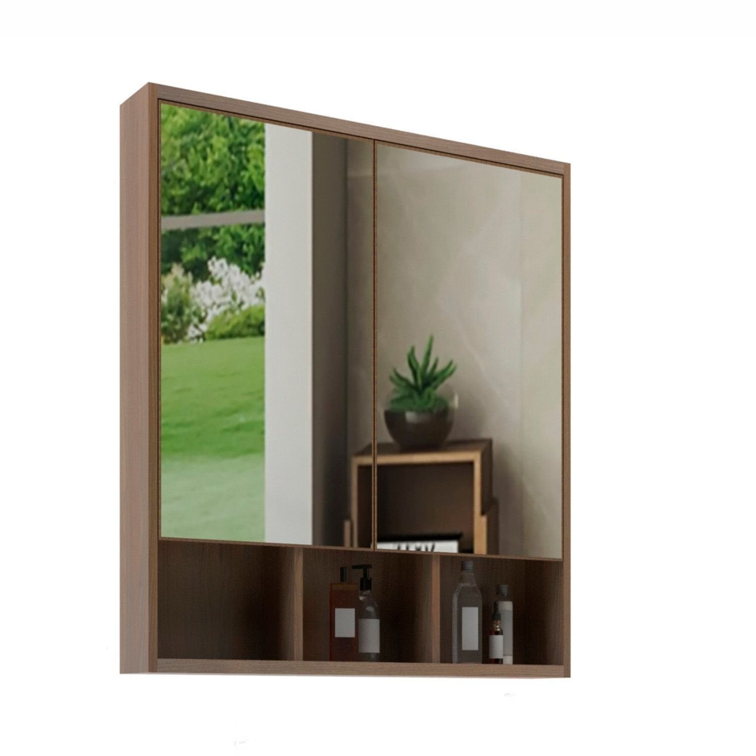 Espelheira para Banheiro Belizze Orla 80cm 2 Portas Marrom/Noce