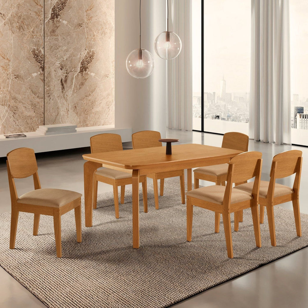 Conjunto Sala de Jantar Mesa Tampo 180cm Canto Copo de MDF e 6 Cadeiras Dublin Cleo Yescasa