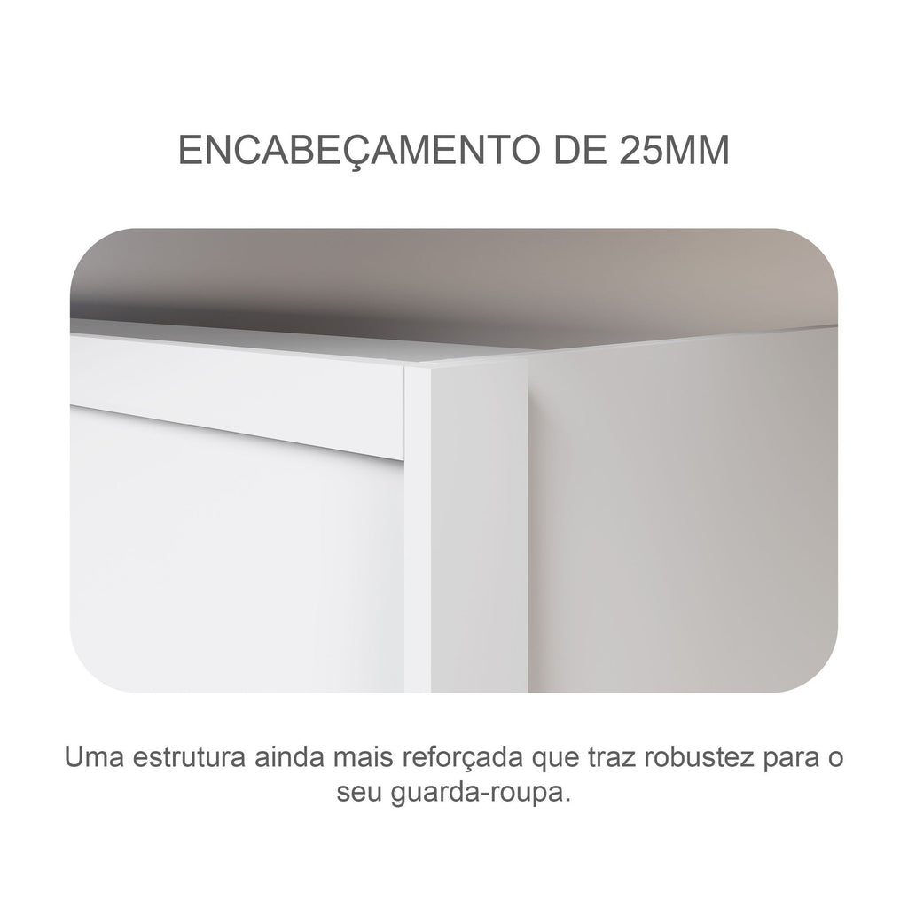 Guarda-Roupa Solteiro 2 Portas 3 Gavetas Toronto Novo Horizonte 100% MDF Branco
