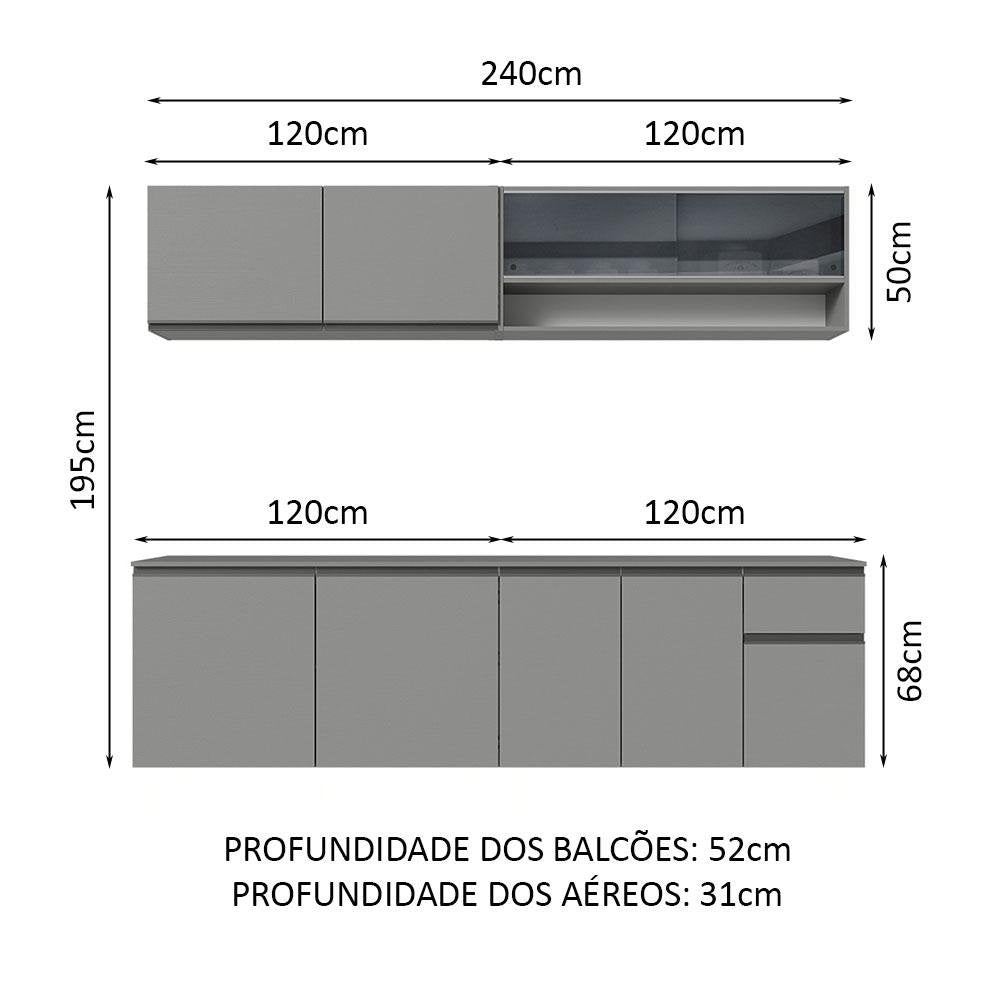 Armário de Cozinha Completa 240cm Suspenso Nice Madesa 05 Cinza