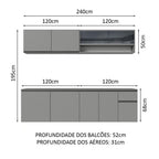 Armário de Cozinha Completa 240cm Suspenso Nice Madesa 05 Cinza