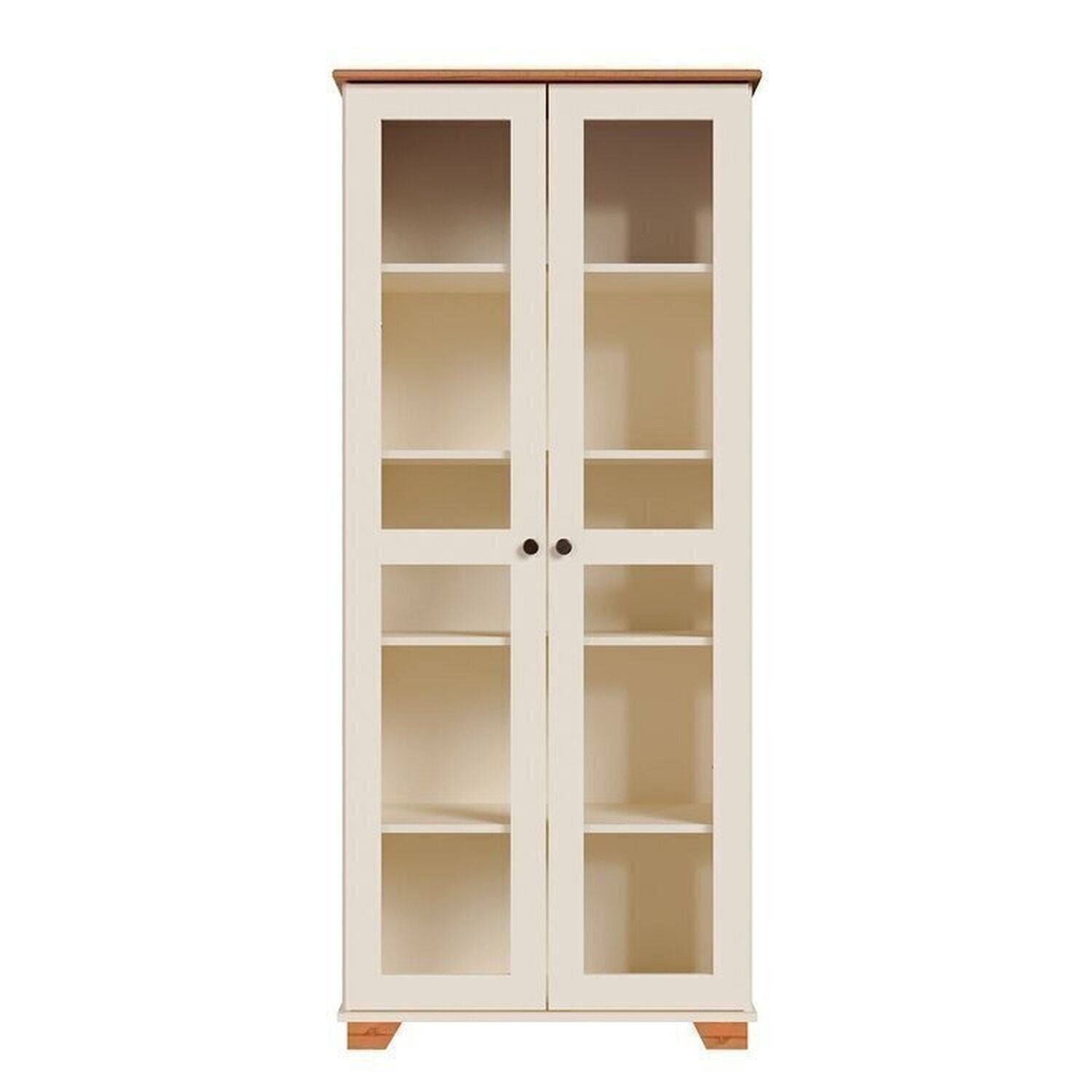 Conjunto Sala de Estar Ananda Rack Estante e Cristaleira Madeira Maciça Off White/Mel CabeCasa MadeiraMadeira