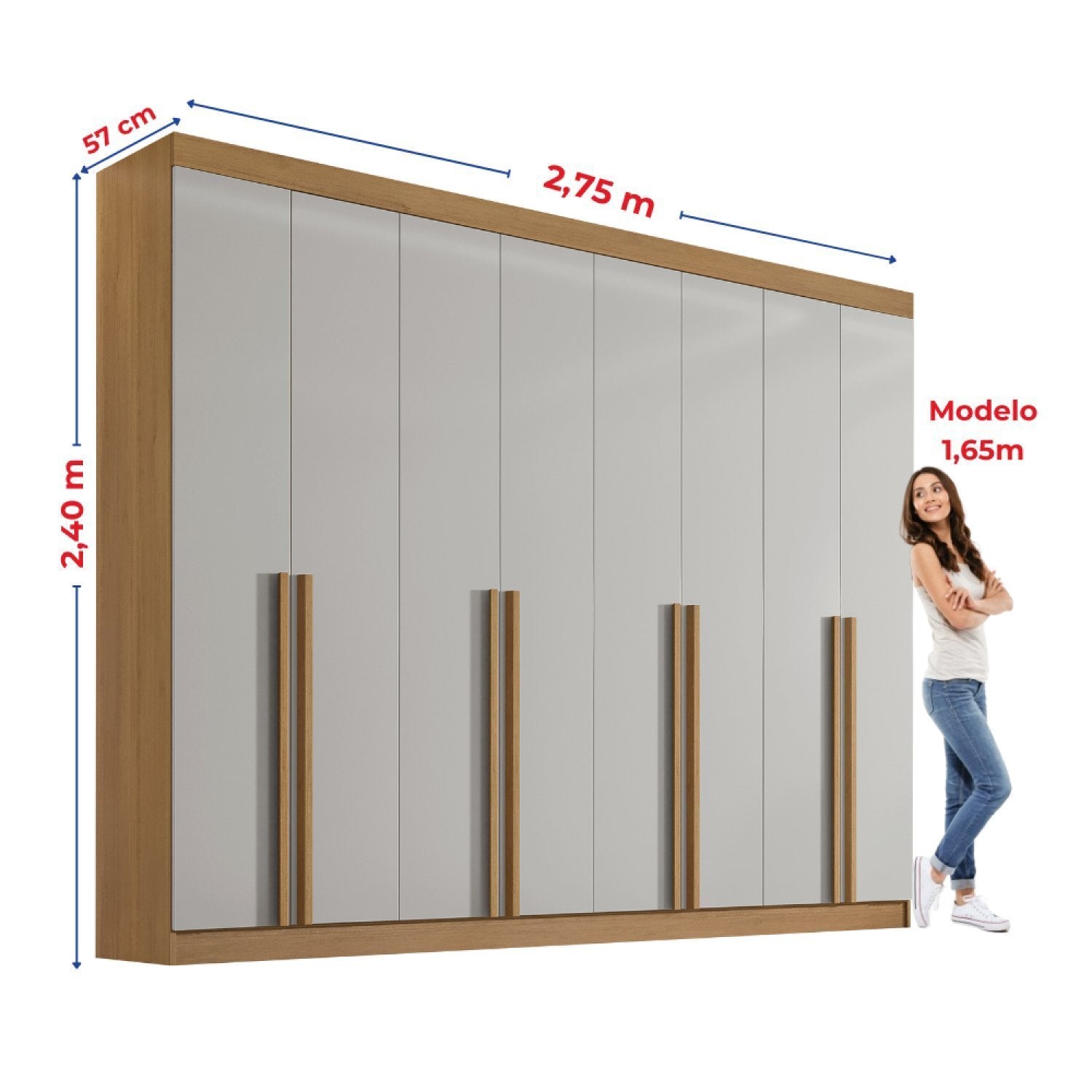 Guarda-Roupa Casal 8 Portas Império D Doro 100% MDF Cinamomo/Off White