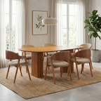 Conjunto Mesa de Jantar Orgânica 200cm com Cadeiras Estofadas Gaia Yescasa Bege/Freijó