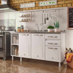 Balcão de Cozinha para Pia em Aço 2 Portas 2 Gavetas com Nichos 150cm Star New Telasul Branco