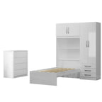 Conjunto Infantil Guarda-Roupa com Cama Lisboa 4 Portas e 3 Gavetas com Cômoda Carla 4 Gavetas MX Móveis Branco/Rosa