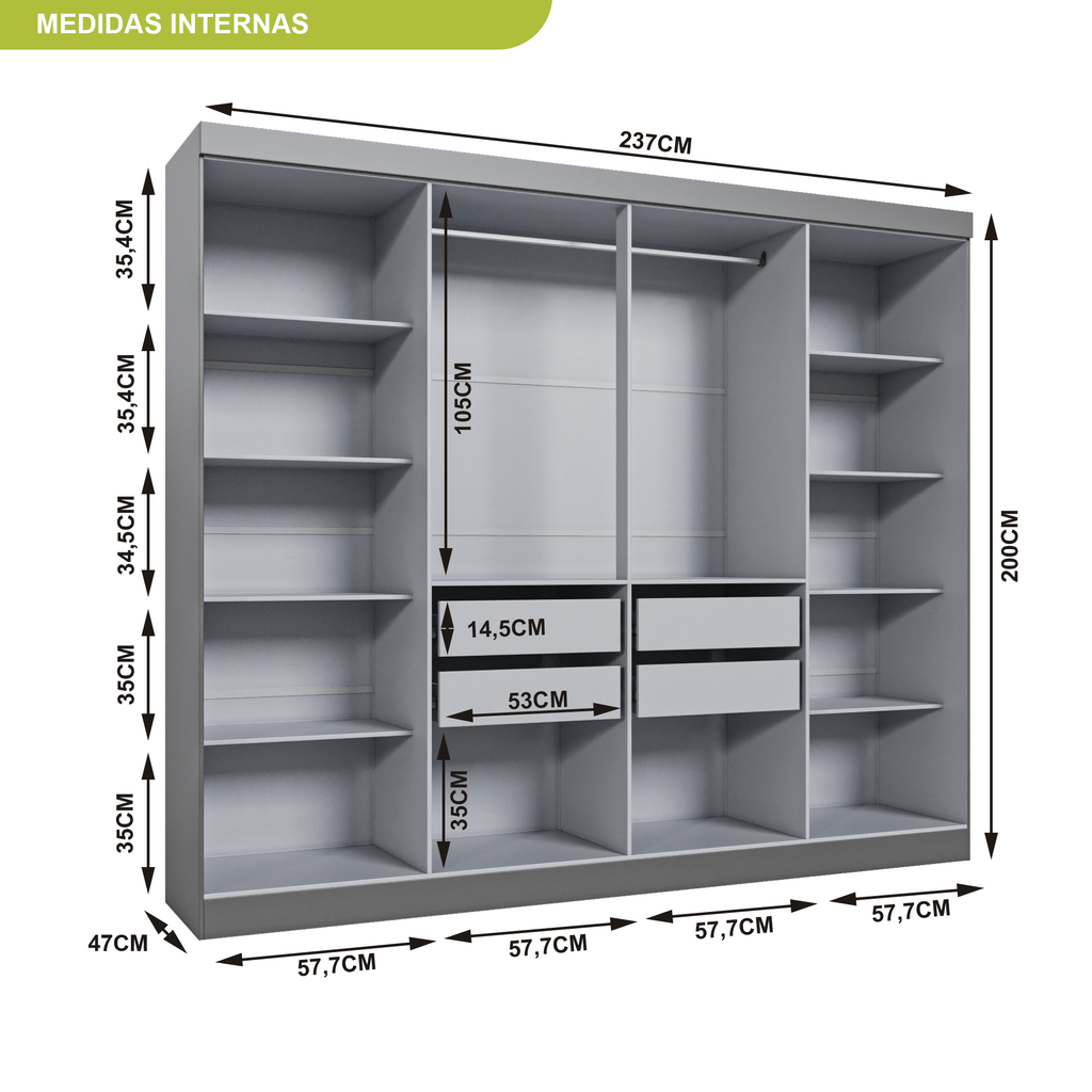 Guarda-Roupa Casal 8 Portas 4 Gavetas Paris Espresso Móveis 100% MDP Cinza/Ônix