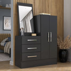 Cômoda para Quarto 3 Gavetas 2 Portas com Espelho Dunas Preto Yescasa