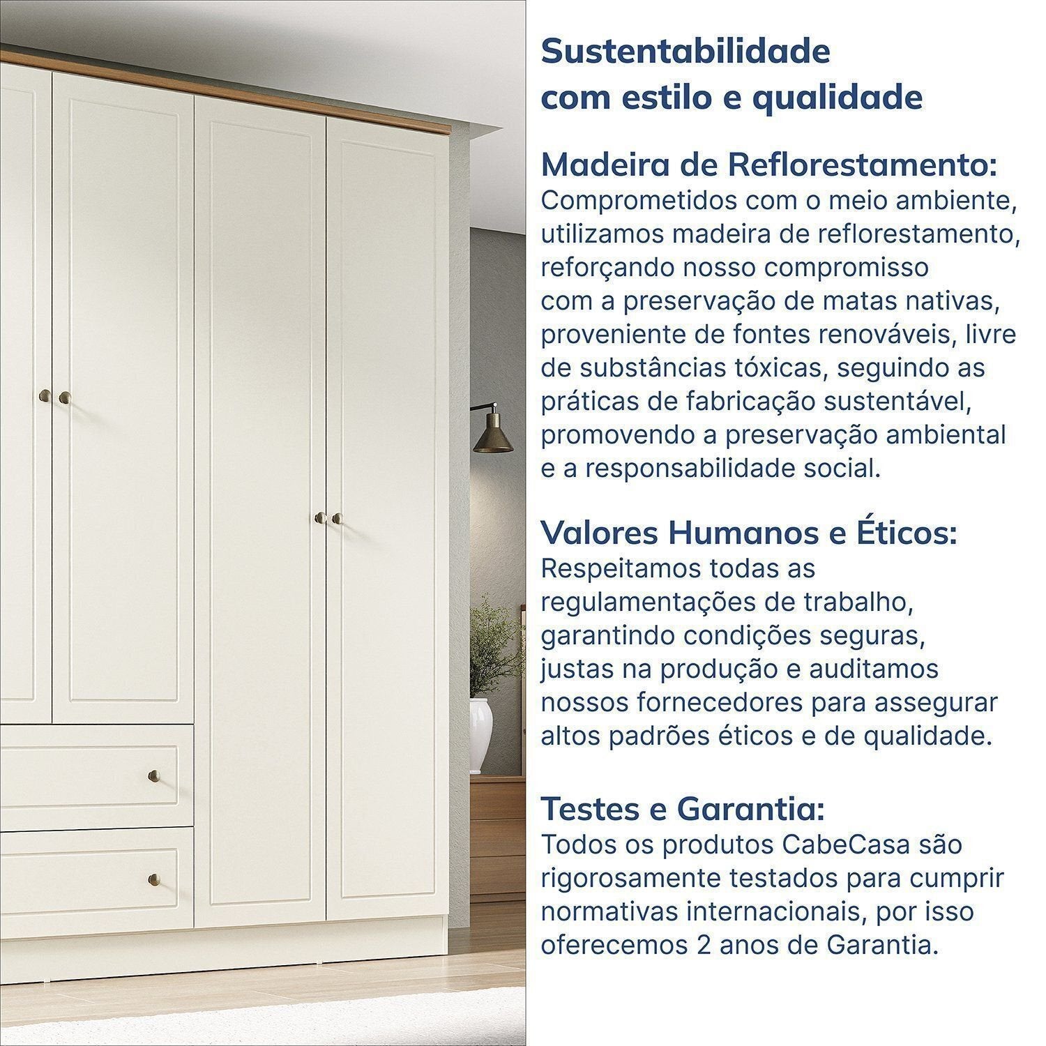 Guarda-Roupa Casal 4 Portas 2 Gavetas Ananda CabeCasa Bege/Offwhite