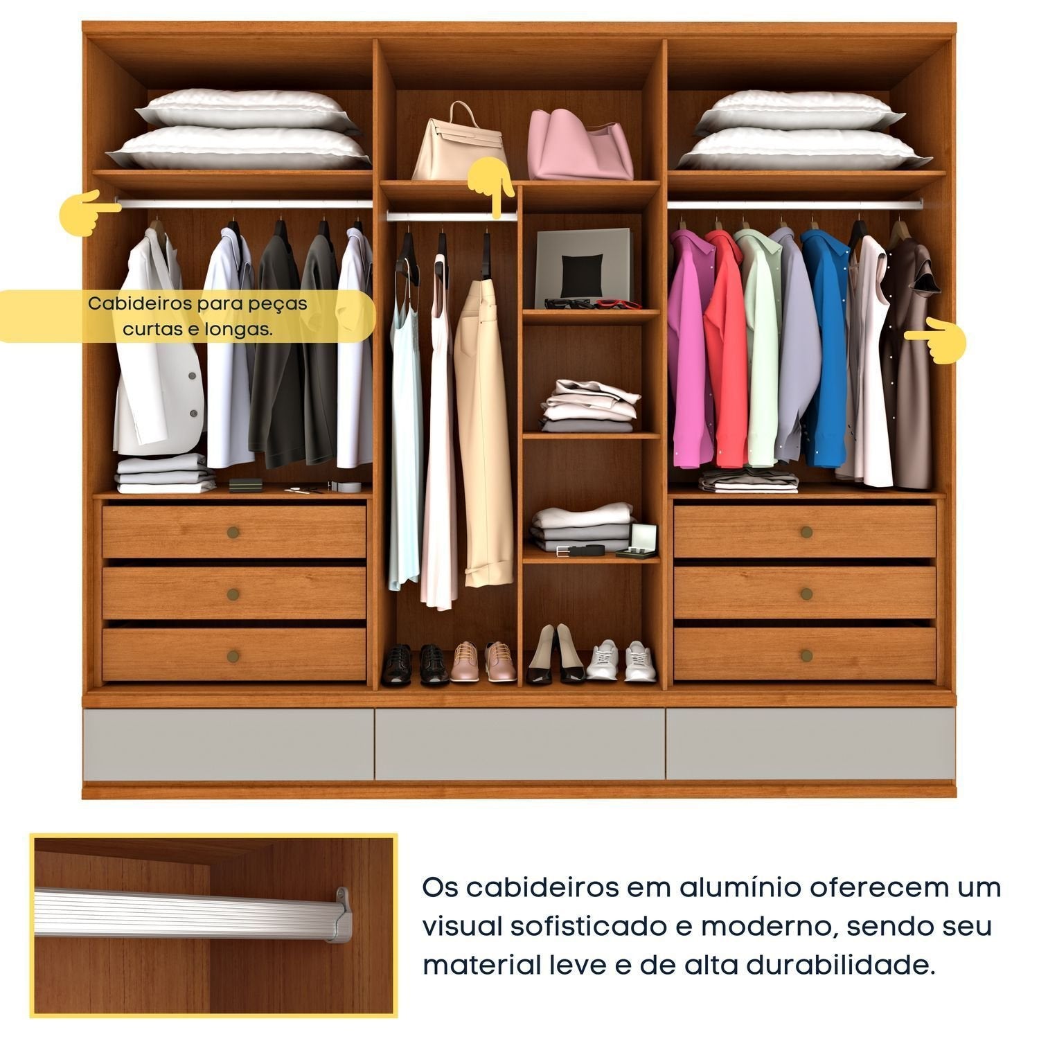 Guarda-Roupa Casal 6 Portas 9 Gavetas 270cm Tóquio Yescasa 100% MDF Bege/Cinamomo/Off White