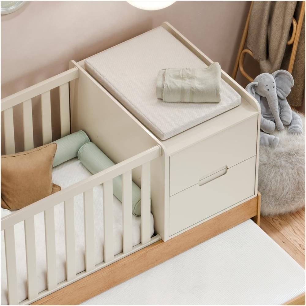 Berço Laqueado 100% MDF Formare com Gavetas e Nicho Off White/Freijó 61510 Matic