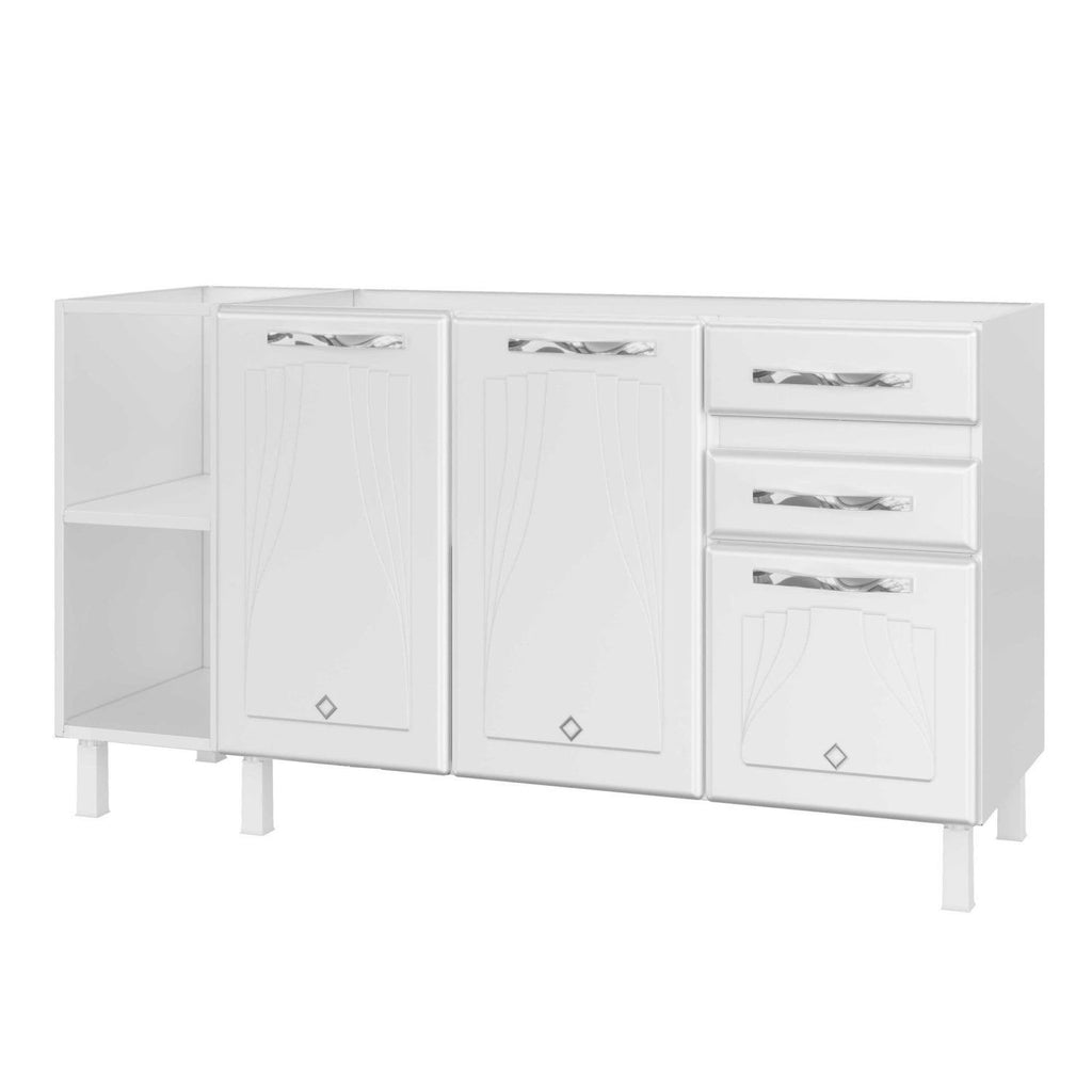 Balcão de Cozinha para Pia em Aço 2 Portas 2 Gavetas com Nichos 150cm Star New Telasul Branco