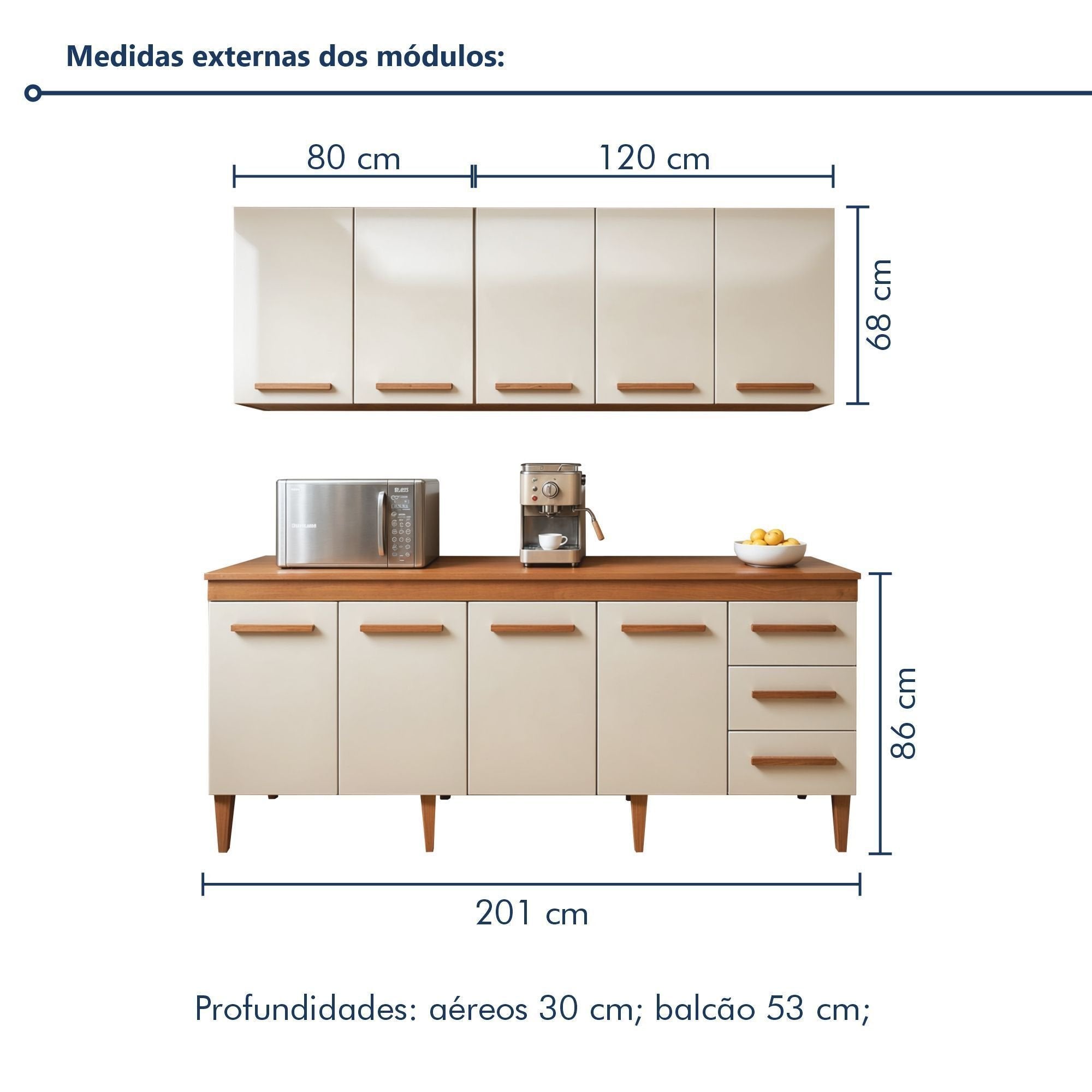 Cozinha Completa Modulada 9 Portas 3 Gavetas Atenas Kaiki Móveis Branco