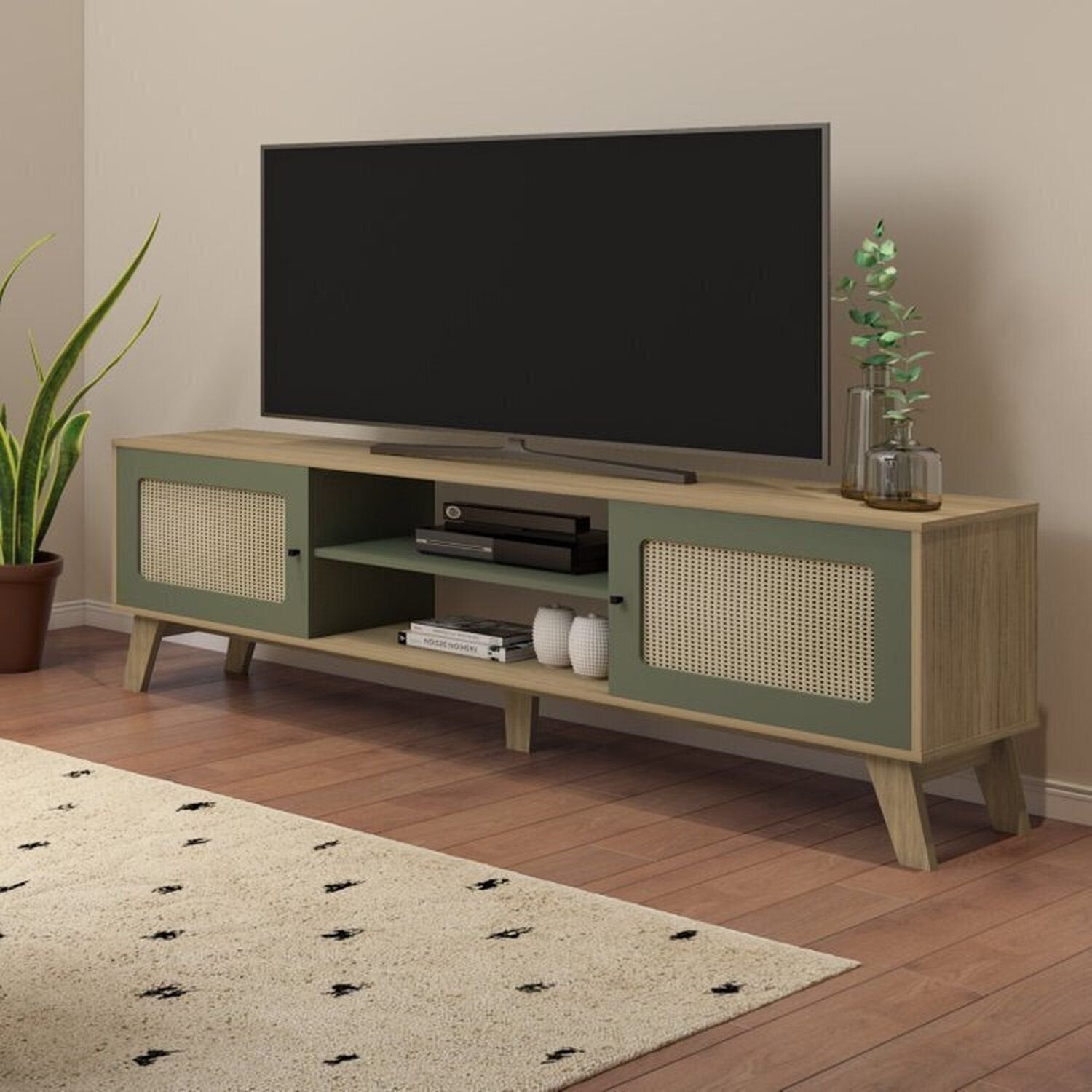 Conjunto Sala de Estar Completa 4 Peças Rack para TV Até 75 Polegadas Mesa Centro Lateral Aparador Carvalho Menta Espresso Móveis