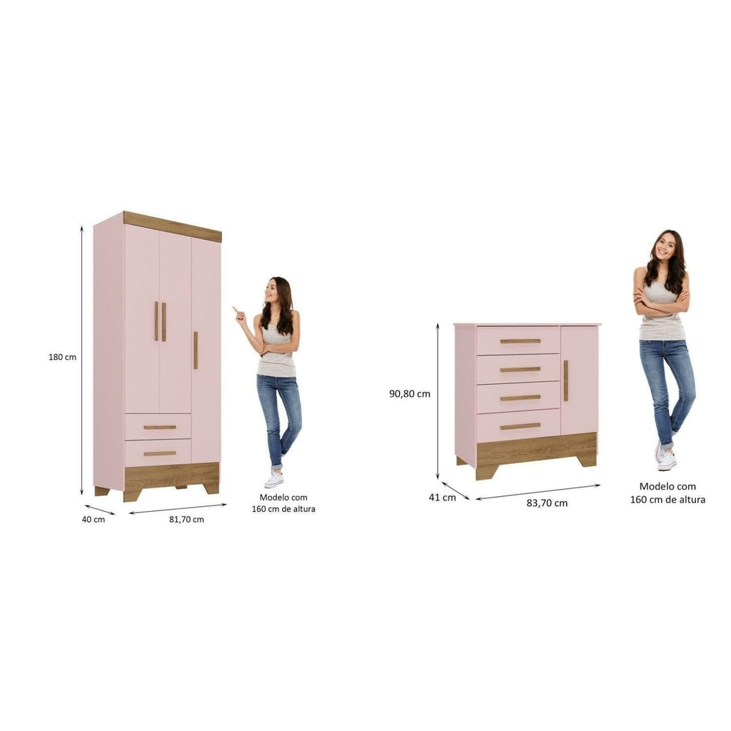 Quarto Infantil Completo Guarda-Roupa 3 Portas 2 Gavetas com Cômoda Selene Espresso Móveis