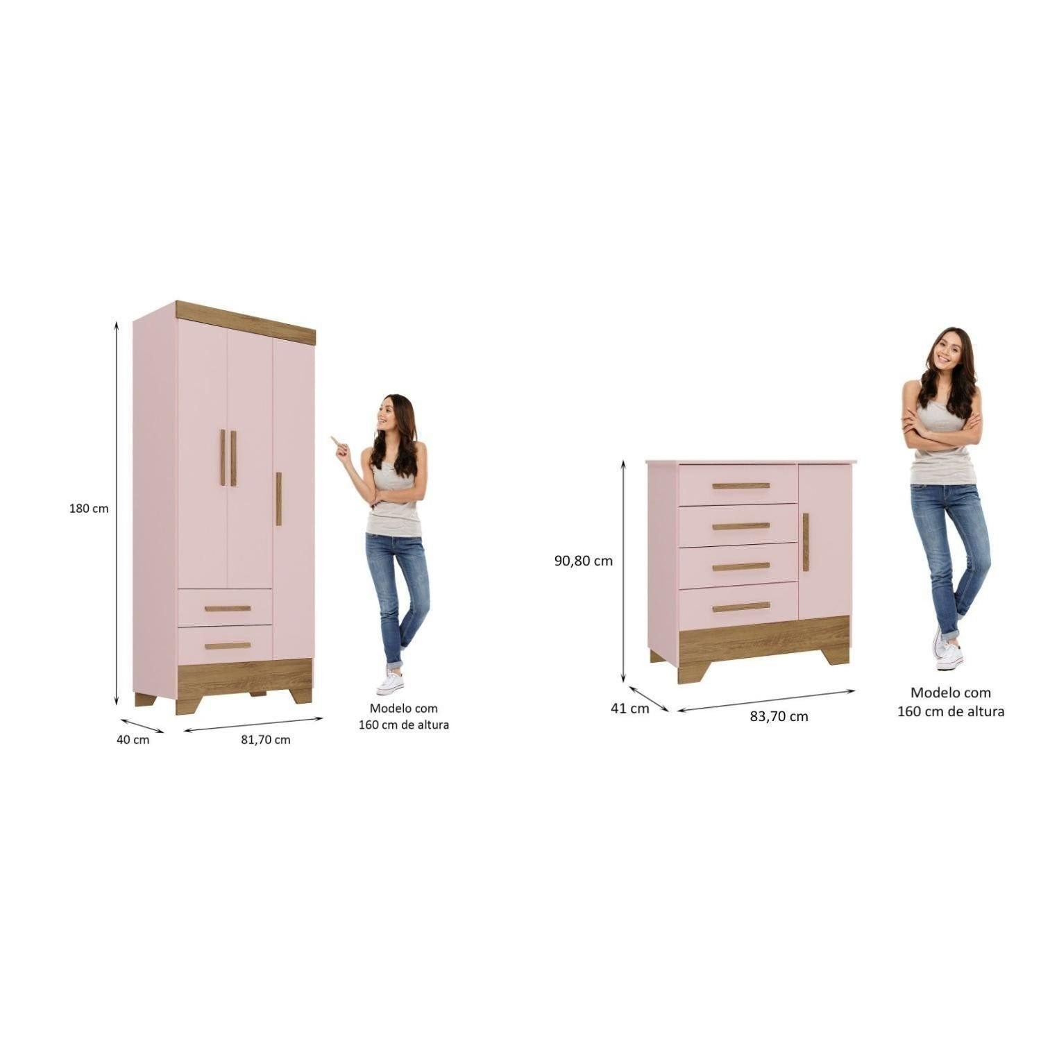 Quarto Infantil Completo Guarda-Roupa 3 Portas 2 Gavetas com Cômoda Selene Espresso Móveis