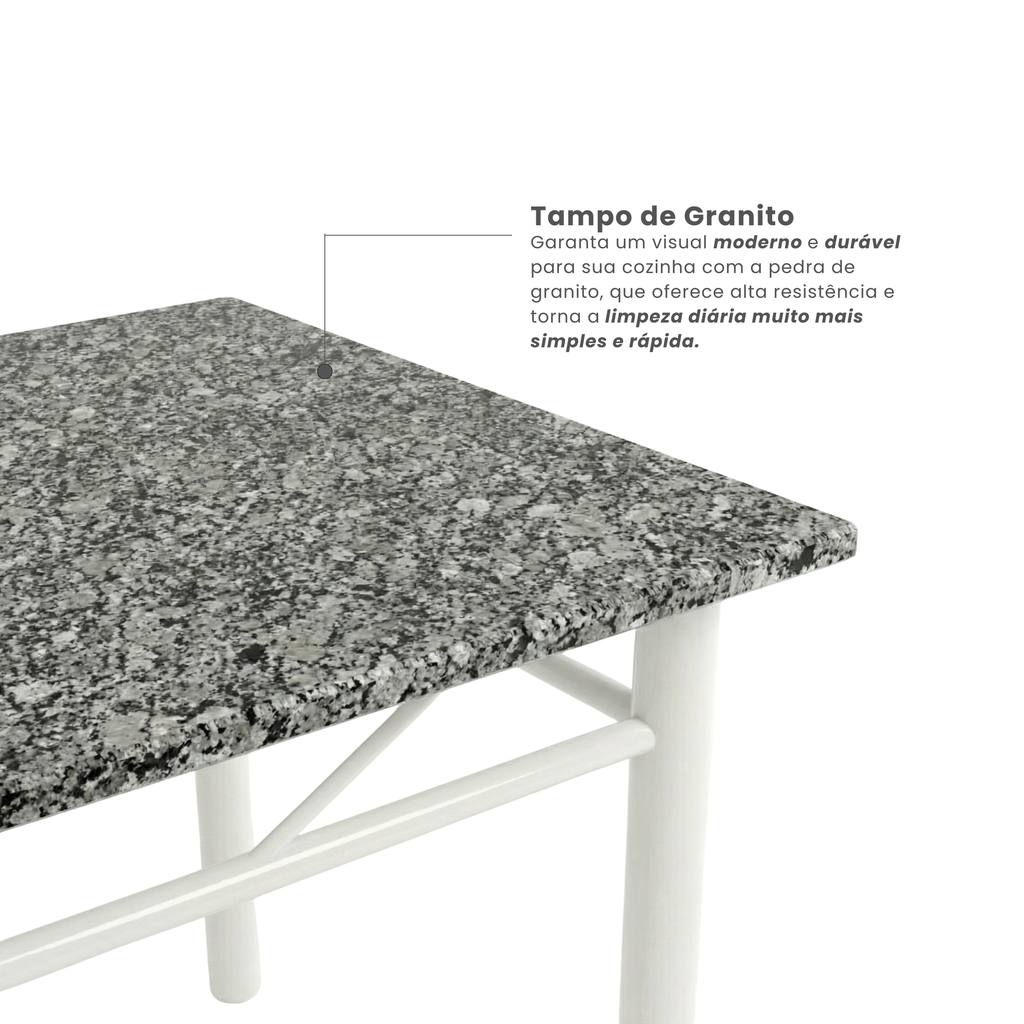 Conjunto Sala de Jantar Mesa Retangular Tampo Granito com 4 Cadeiras Monique Artefamol