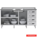 Balcão de Cozinha em Aço 3 Portas 4 Gavetas 160cm sem Tampo Star New Telasul Branco
