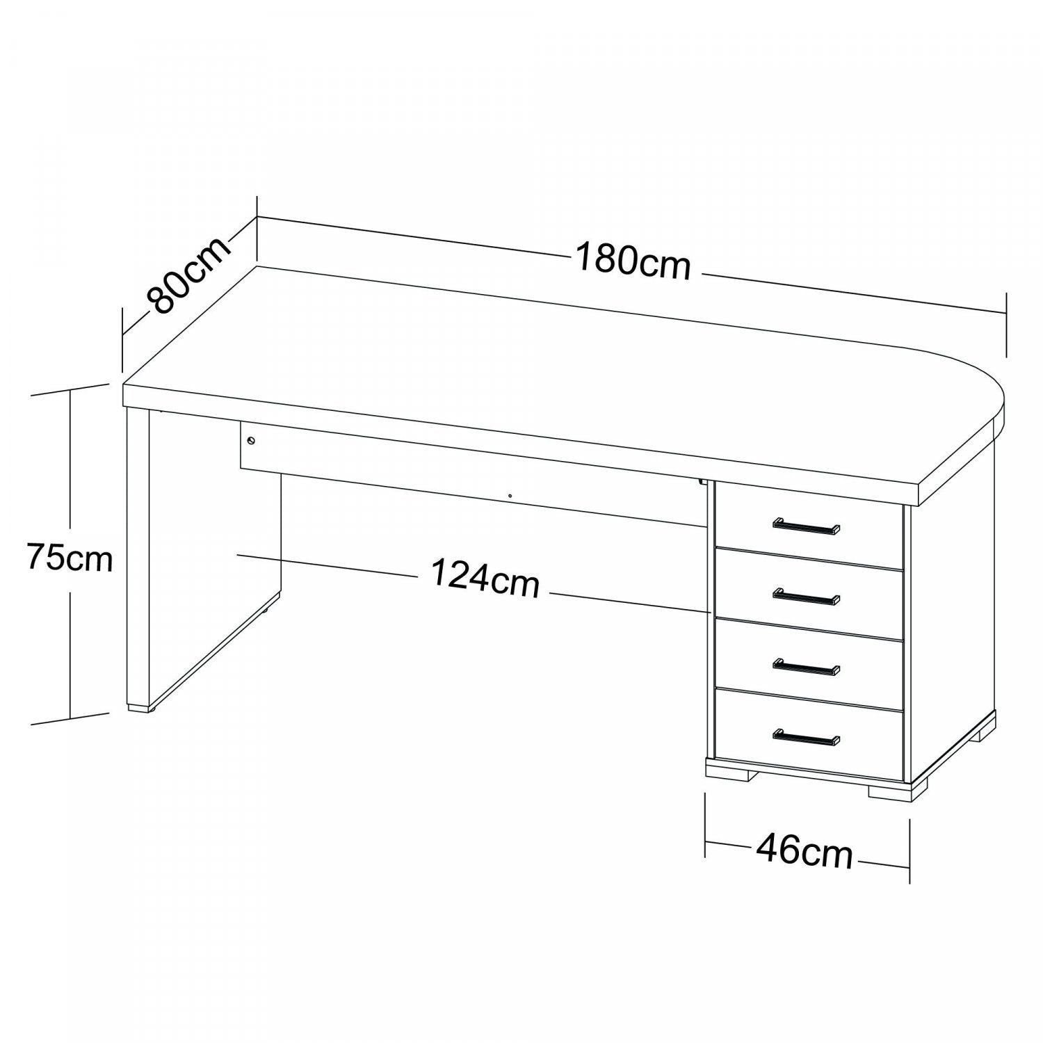 Escrivaninha Mesa Escritório Tamburato 4 Gavetas Lado Direito 180cm Marrom/Charuto/Preto Artany
