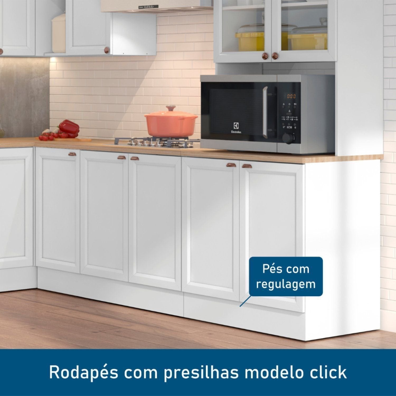 Cozinha Completa Modulada Americana 10 Peças Unna com Paneleiro Torre Quente, Nichos e Balcão com Tampo Yescasa Branco