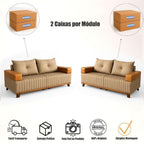 Sofá 3x2 Lugares Leona Bom Pastor Linho Bege/Caramelo