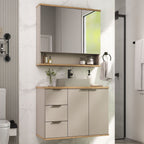 Conjunto para Banheiro Completo com Gabinete, Cuba e Espelheira York Estilare 76cm Bege/Nude