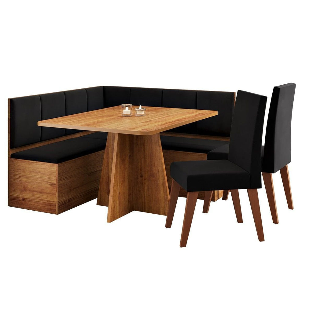 Conjunto Canto Alemão Baú Prestigio com Mesa 120x80cm e 2 Cadeiras Milão Veludo Preto