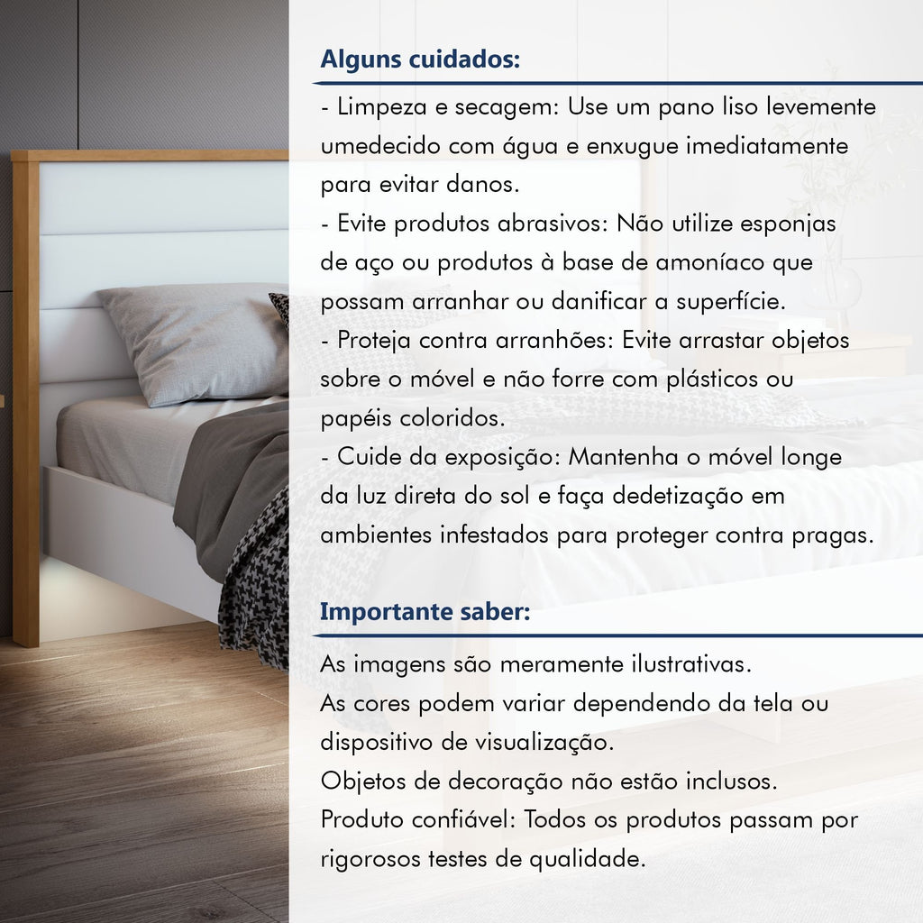 Cama Queen com LED e Pés Flutuantes Freetown Móveis Lopas Marrom Amêndoa Clean/Branco