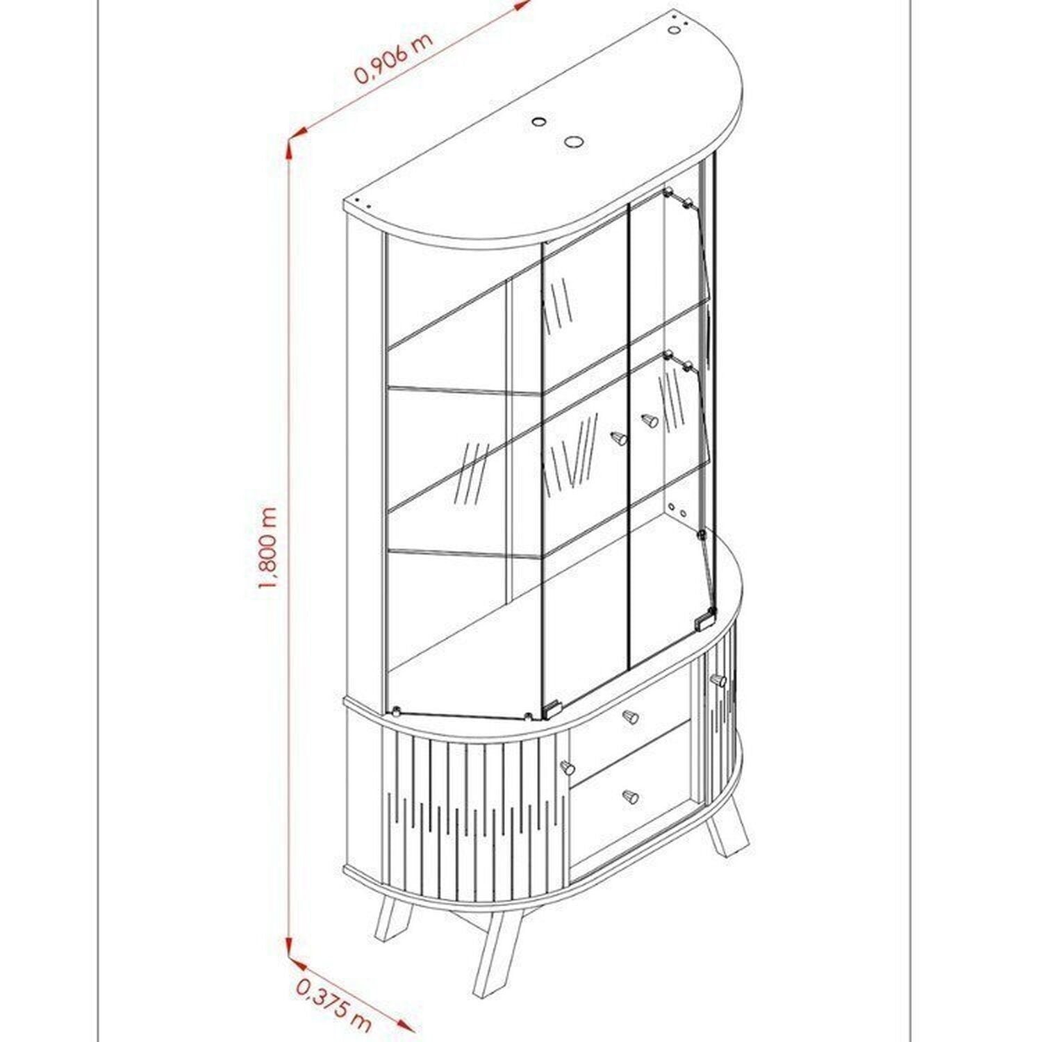 Conjunto Buffet Mônaco e Cristaleira Moss Porta Curva MDF LED Madetec